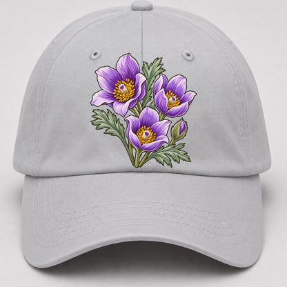 Manitoba Prairie Crocus Cluster Canada Cultural Icons Baseball Cap – Light Gray