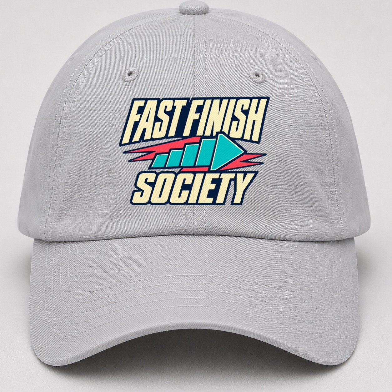 Fast Finish Society 90S Running Clubs Baseball Cap – Light Gray