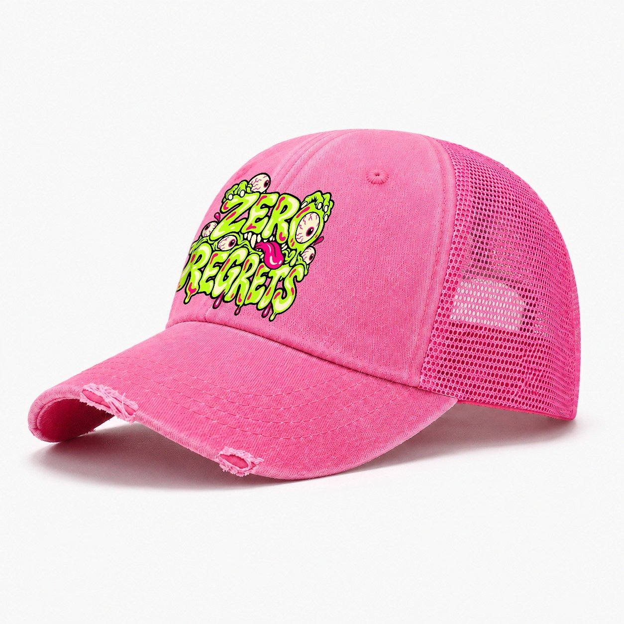 Zero Regrets Crazy Styles Washed Trucker Hat – Rose