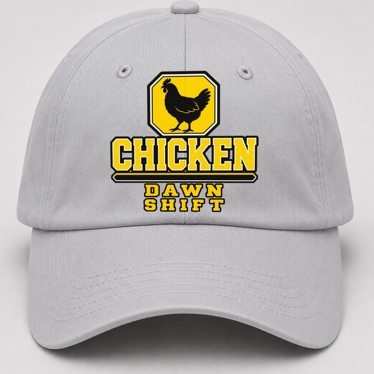Chicken Dawn Shift Heavy Duty Baseball Cap – Light Gray