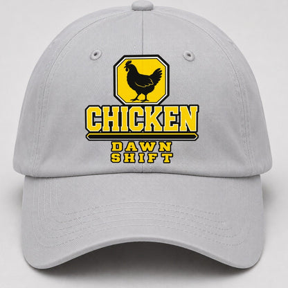 Chicken Dawn Shift Heavy Duty Baseball Cap – Light Gray