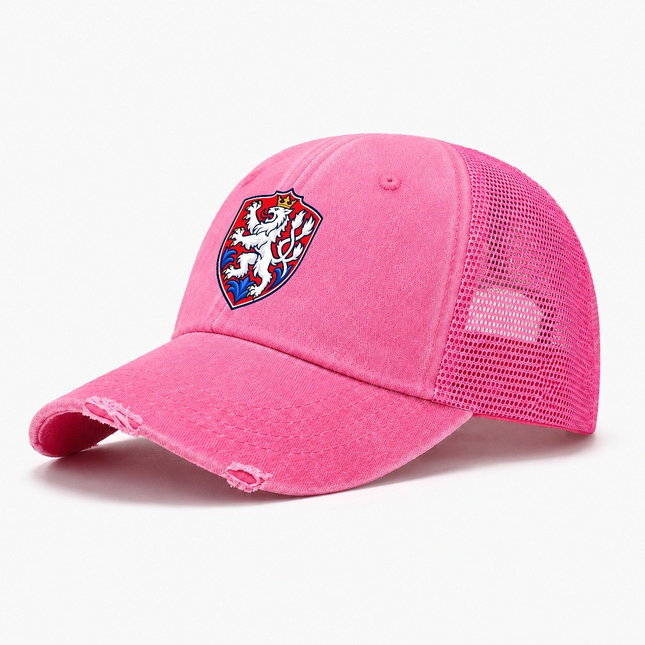 Czech Republic Minimal Emblem Country Logos Washed Trucker Hat – Rose