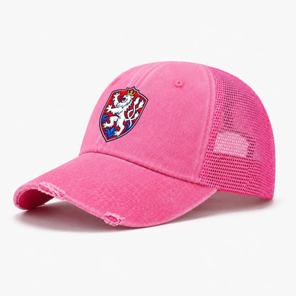 Czech Republic Minimal Emblem Country Logos Washed Trucker Hat – Rose