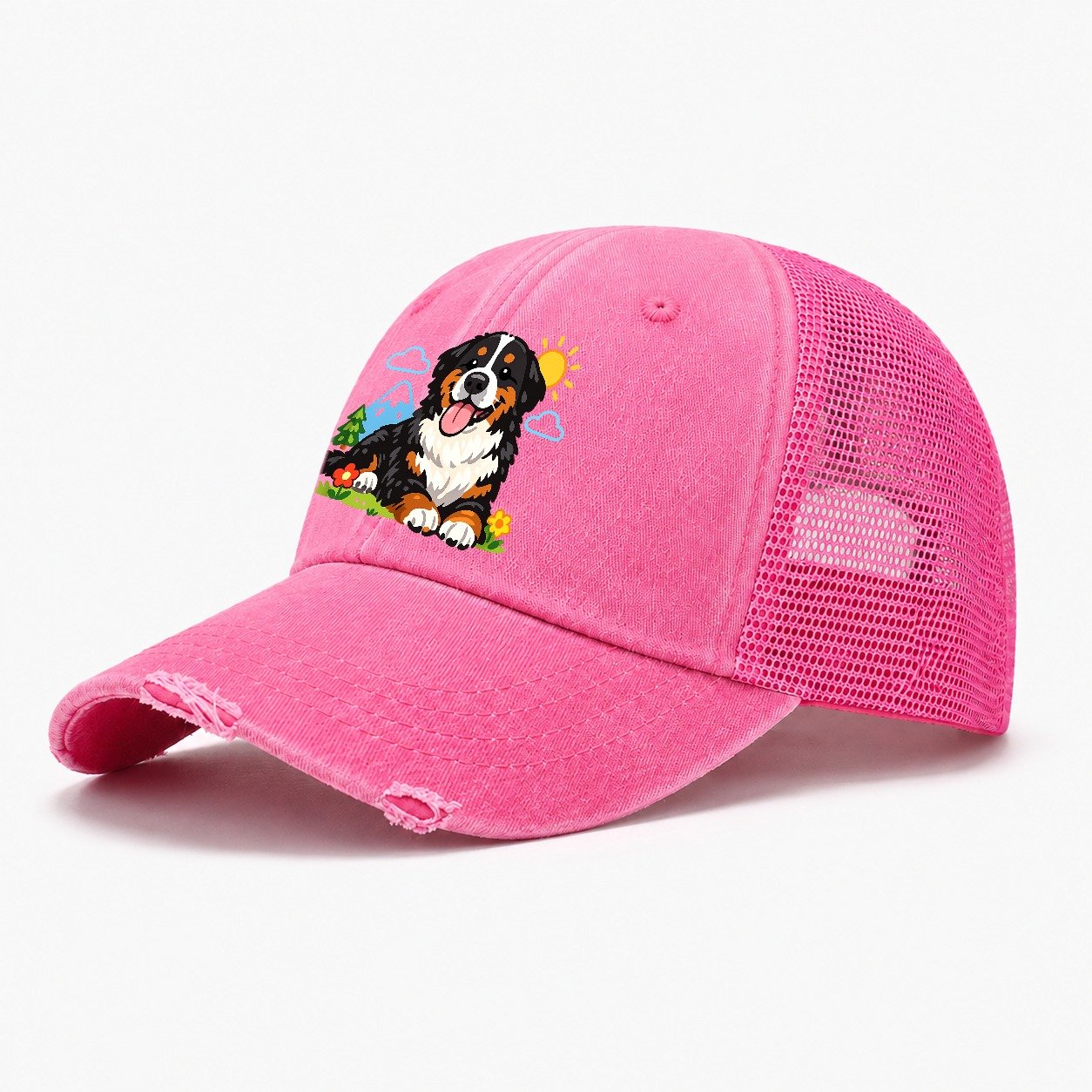 Bernese Mountain Dog Washed Trucker Hat – Rose