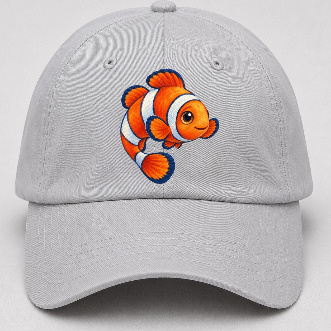 Clownfish Crescent Swim Sea Sprite Baseball Cap – Light Gray