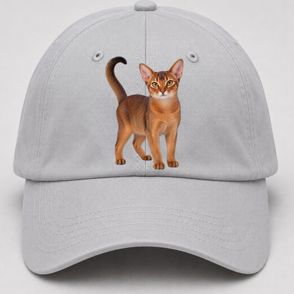 Abyssinian Standing Three Quarter Realistic Cat Portrait Baseball Cap – Light Gray