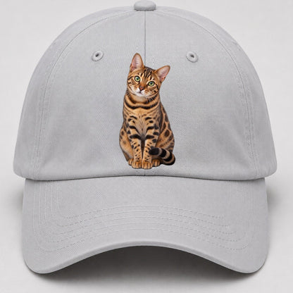 Bengal Seated Portrait Realistic Cat Portrait Baseball Cap – Light Gray