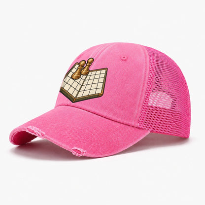 Open Folded Board With Two Pawns Board Games Washed Trucker Hat – Rose