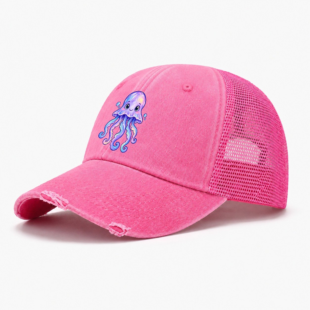 Jellyfish Front Glow Sea Sprite Washed Trucker Hat – Rose