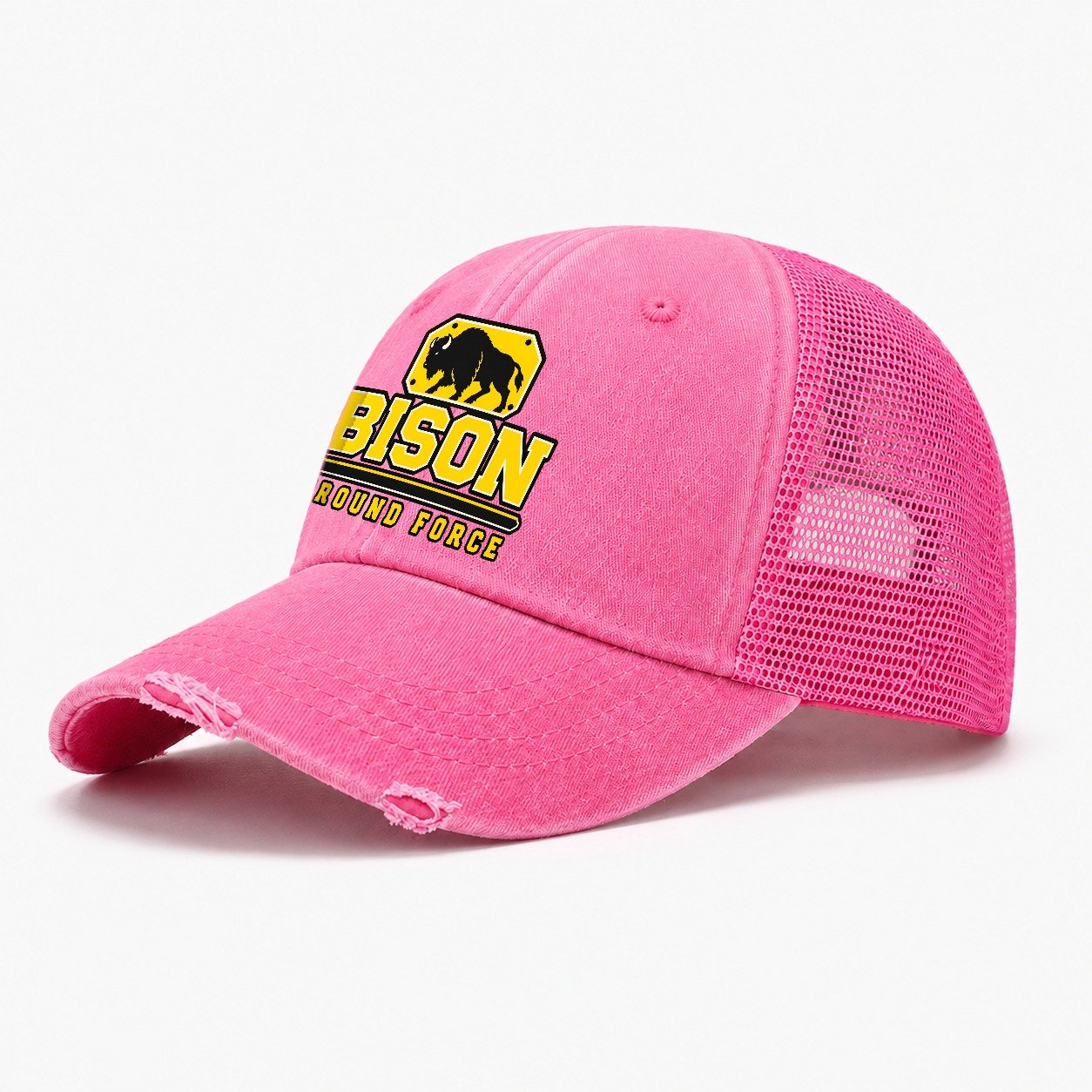 Bison Ground Force Heavy Duty Washed Trucker Hat – Rose