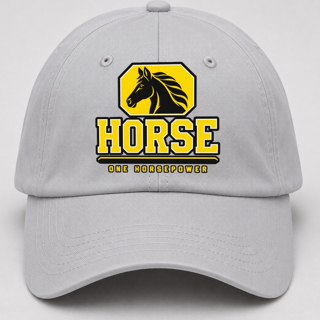 Horse One Horsepower Heavy Duty Baseball Cap – Light Gray