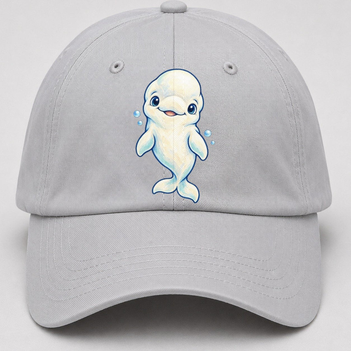 Beluga Whale Front Smile Sea Sprite Baseball Cap – Light Gray