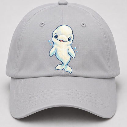 Beluga Whale Front Smile Sea Sprite Baseball Cap – Light Gray