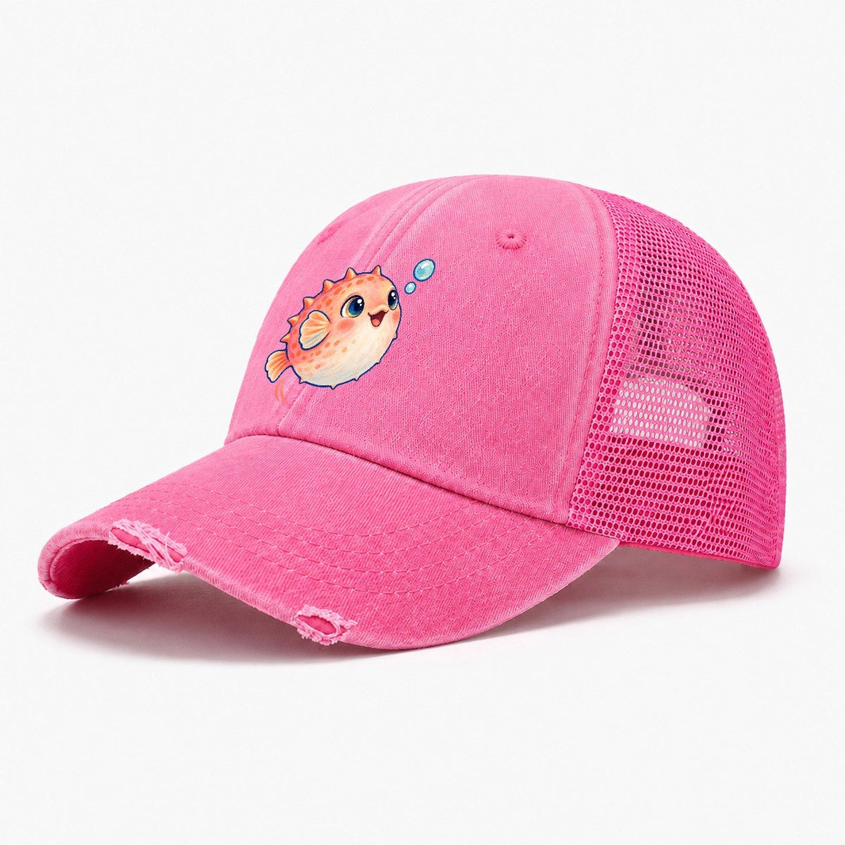 Pufferfish Bubble Bounce Sea Sprite Washed Trucker Hat – Rose