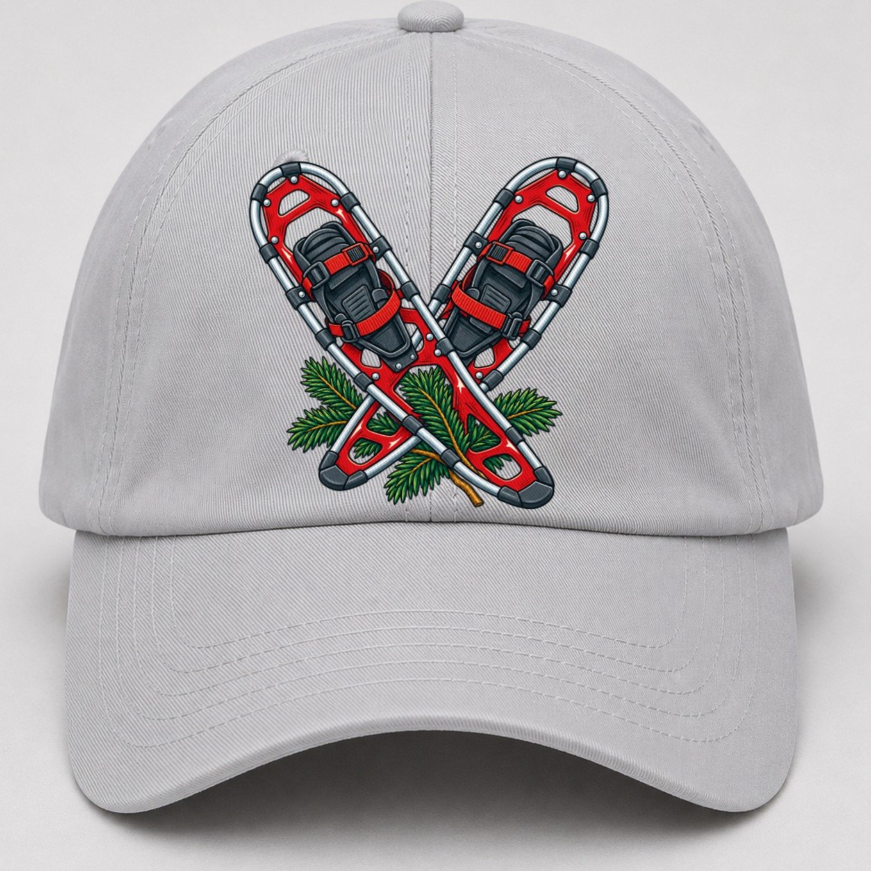 Modern Aluminum Snowshoes And Balsam Bough Canada Cultural Icons Baseball Cap – Light Gray