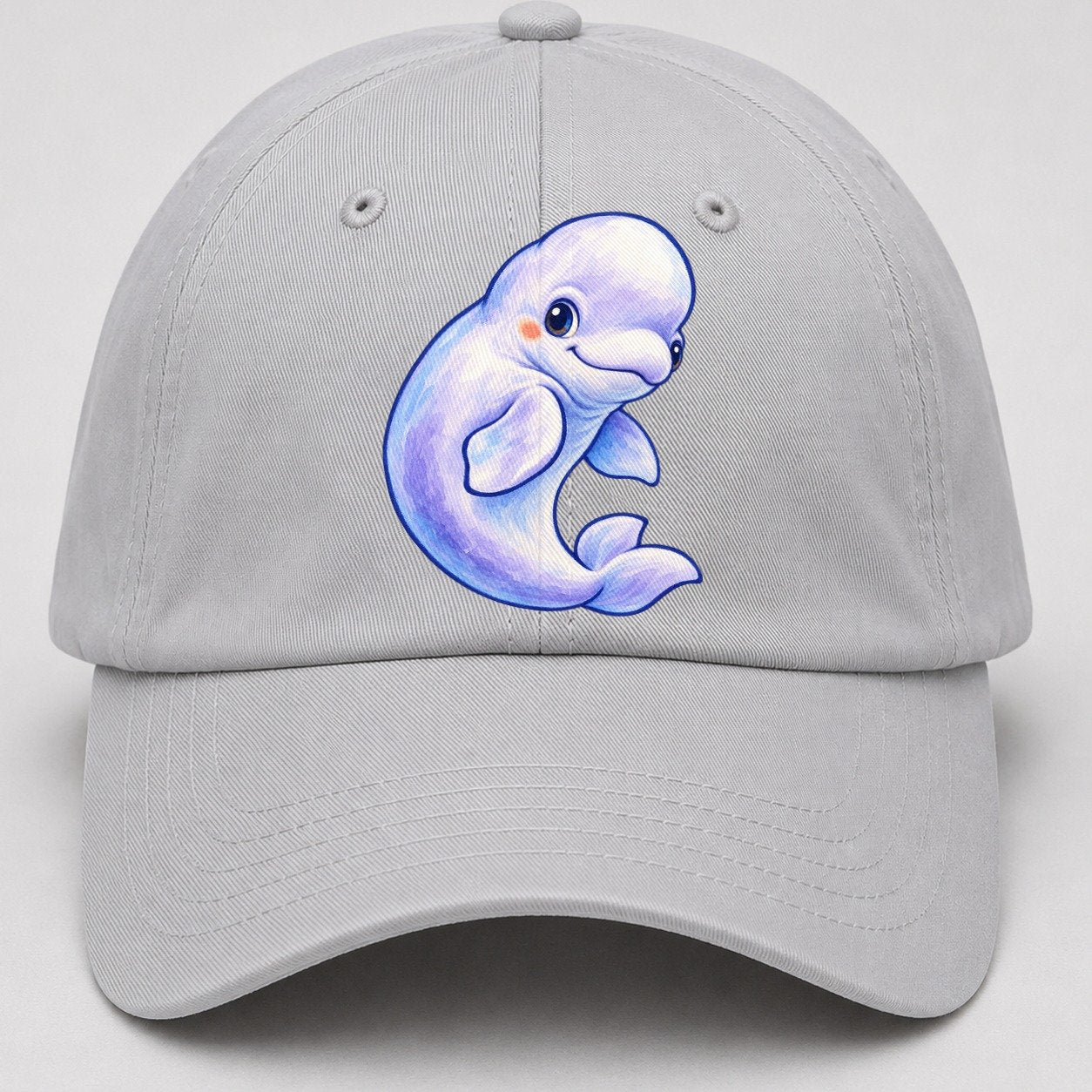 Beluga Whale Gentle Turn Sea Sprite Baseball Cap – Light Gray