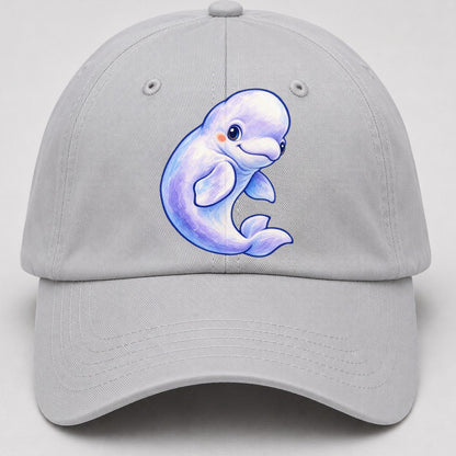 Beluga Whale Gentle Turn Sea Sprite Baseball Cap – Light Gray