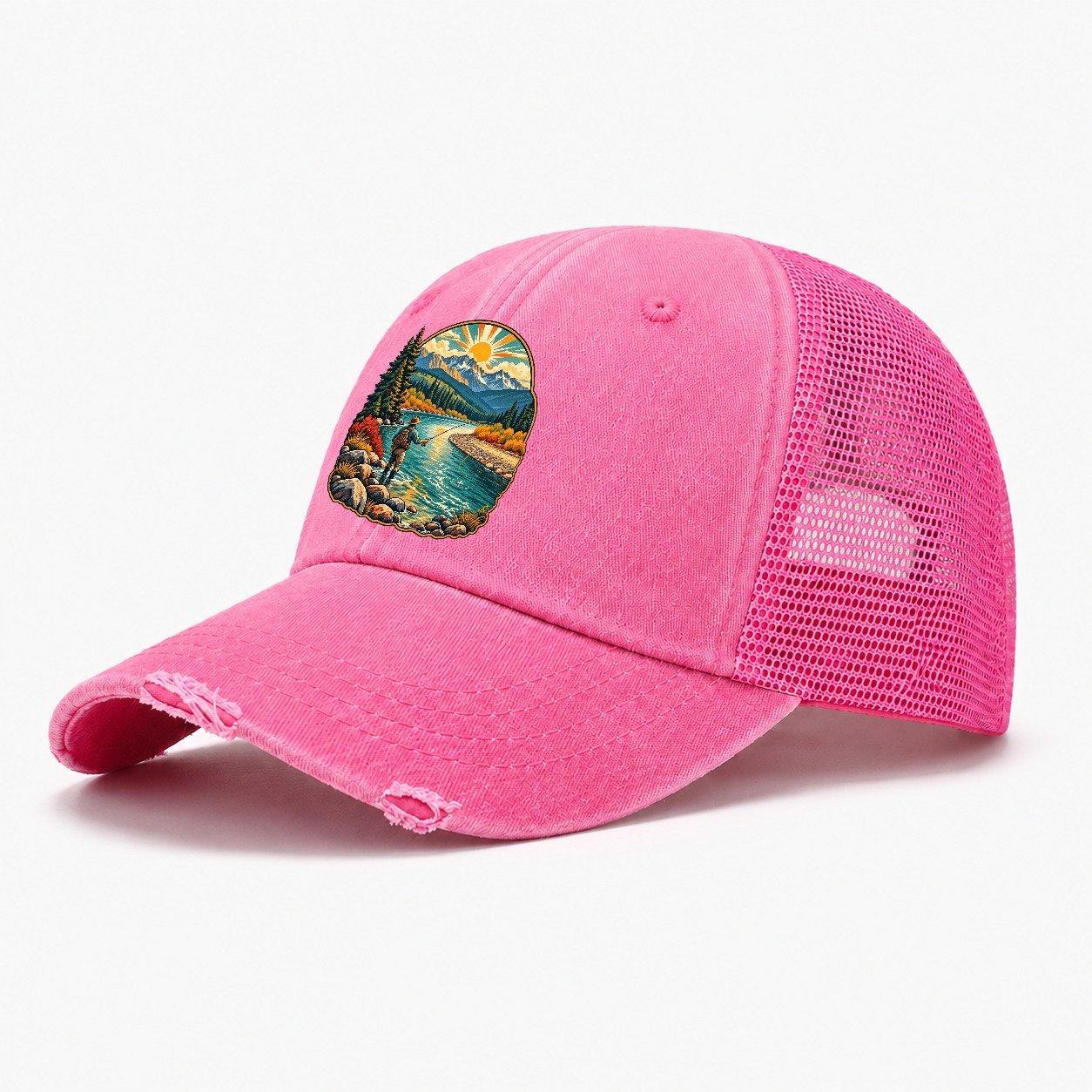 River Bend Fly Water Fishing Club Washed Trucker Hat – Rose
