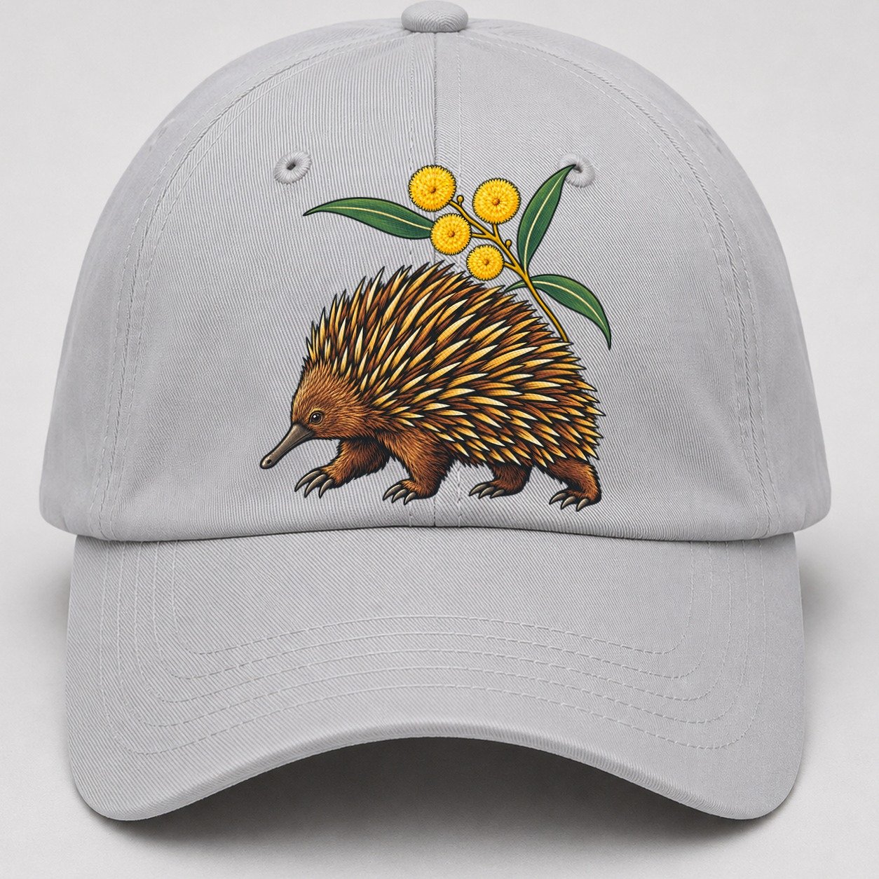 Short Beaked Echidna And Golden Wattle Australia Cultural Icons Baseball Cap – Light Gray