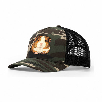Guinea Pig Cream Blaze Small Pet Logos Trucker Hat – Woodland Camo Black