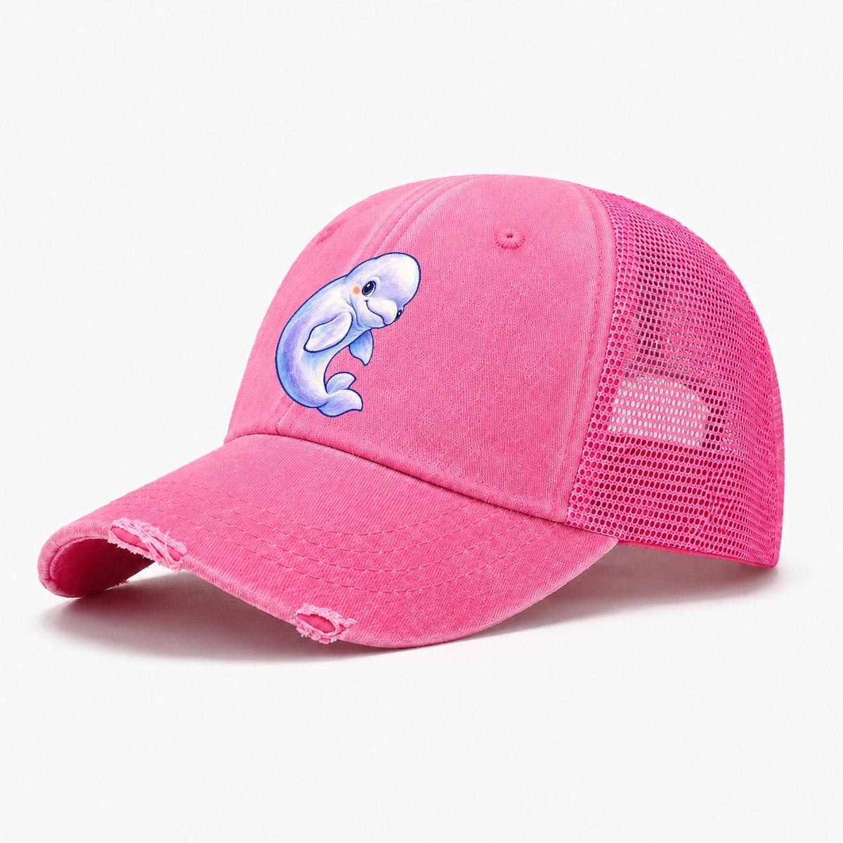 Beluga Whale Gentle Turn Sea Sprite Washed Trucker Hat – Rose