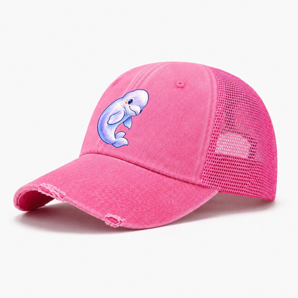 Beluga Whale Gentle Turn Sea Sprite Washed Trucker Hat – Rose