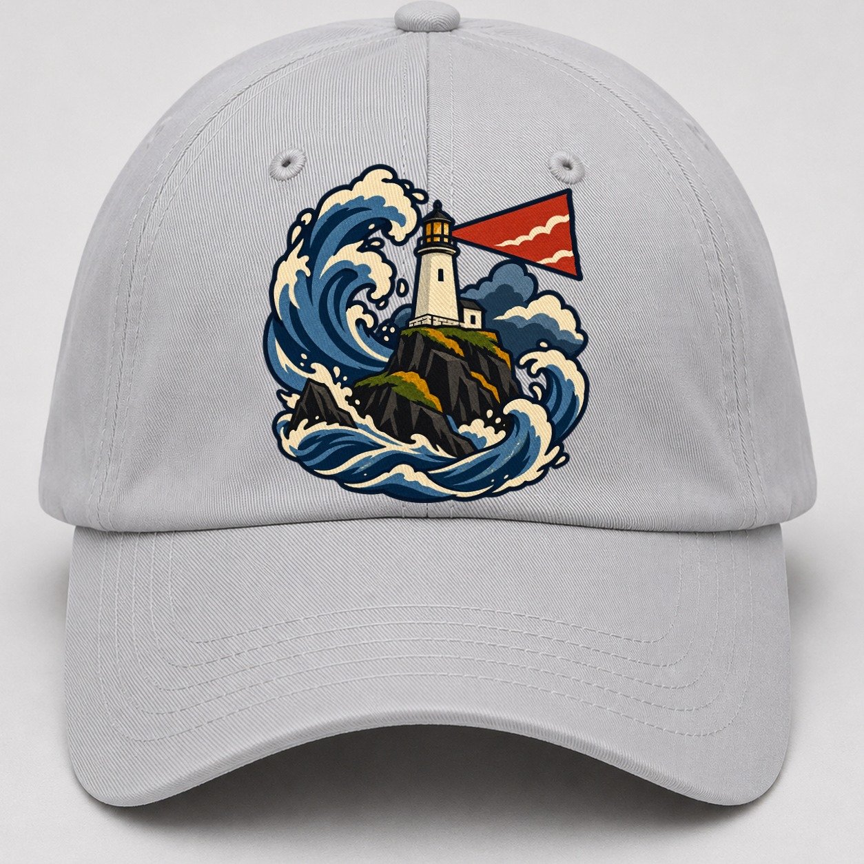 Hebridean Lighthouse And Storm Wave Uk Culture Heritage Baseball Cap – Light Gray