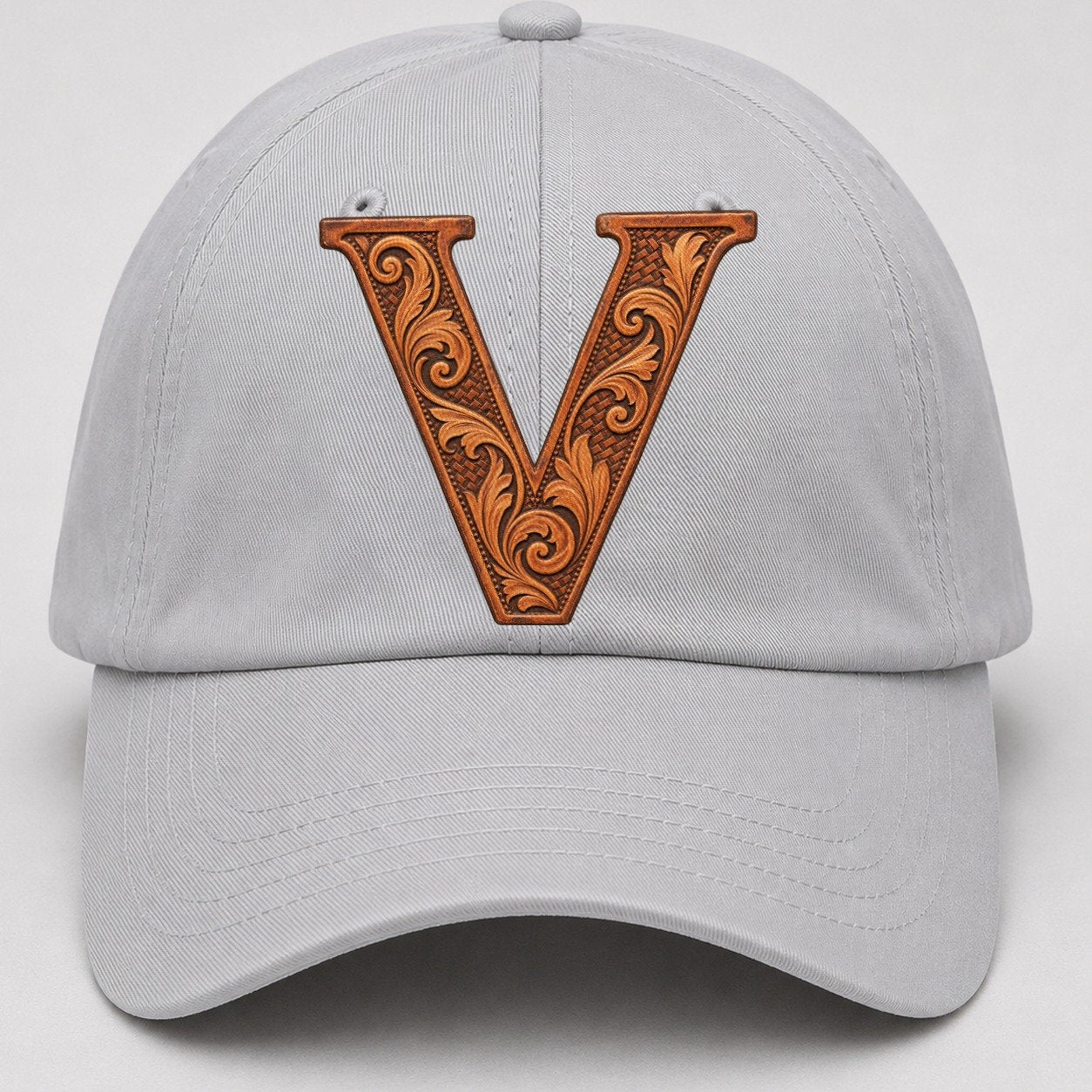 Tooled Leather V Monogram Baseball Cap – Light Gray