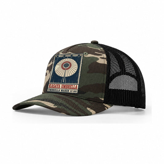 Kasaya Umbrella Noren Trade Co Trucker Hat – Woodland Camo Black