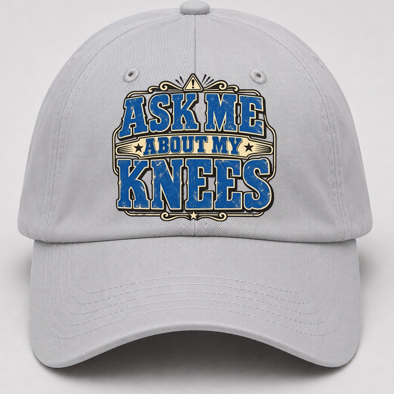 Ask Me About My Knees American Wit Baseball Cap – Light Gray