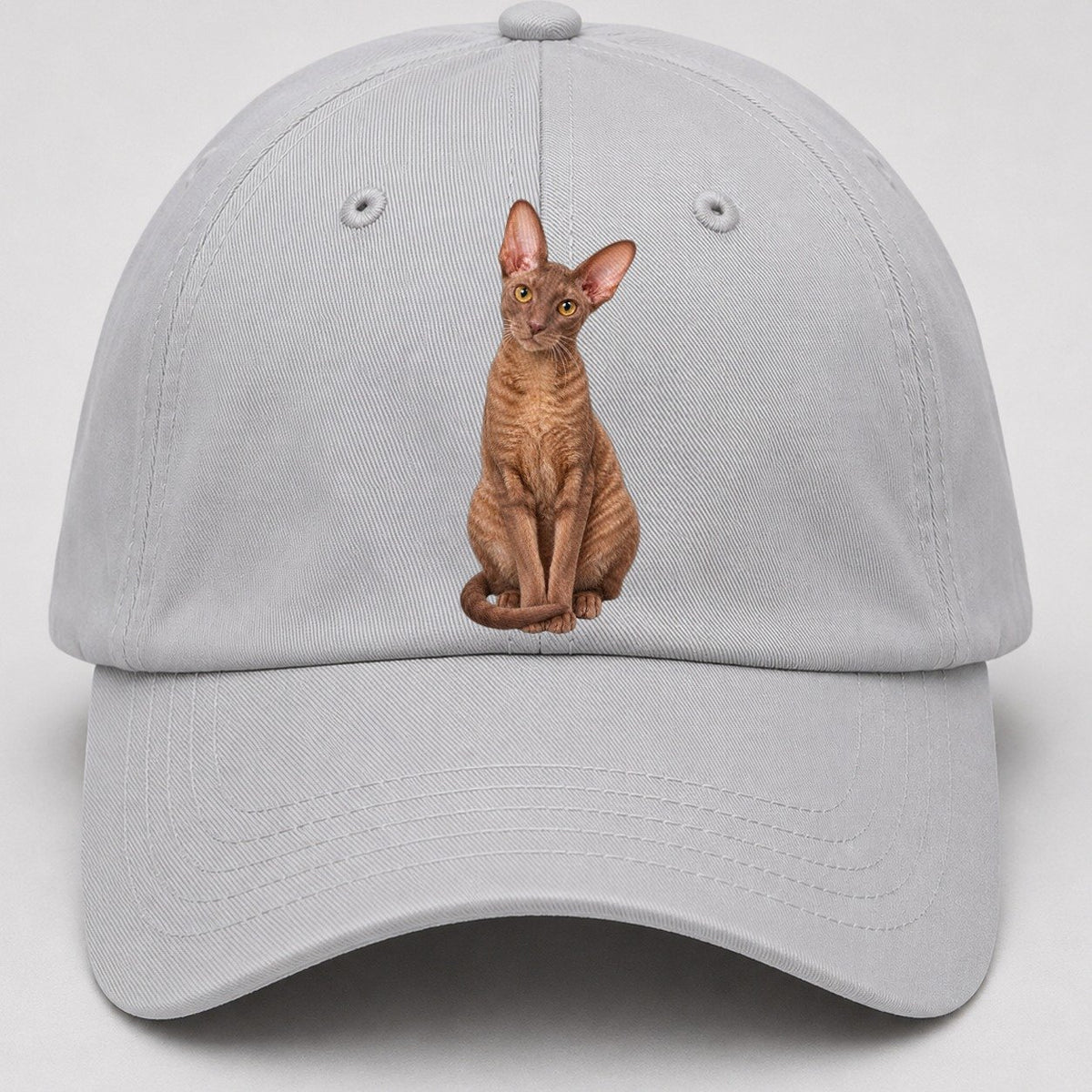 Cornish Rex Seated Portrait Realistic Cat Portrait Baseball Cap – Light Gray