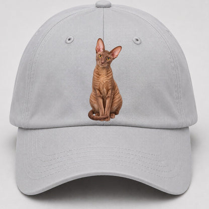 Cornish Rex Seated Portrait Realistic Cat Portrait Baseball Cap – Light Gray