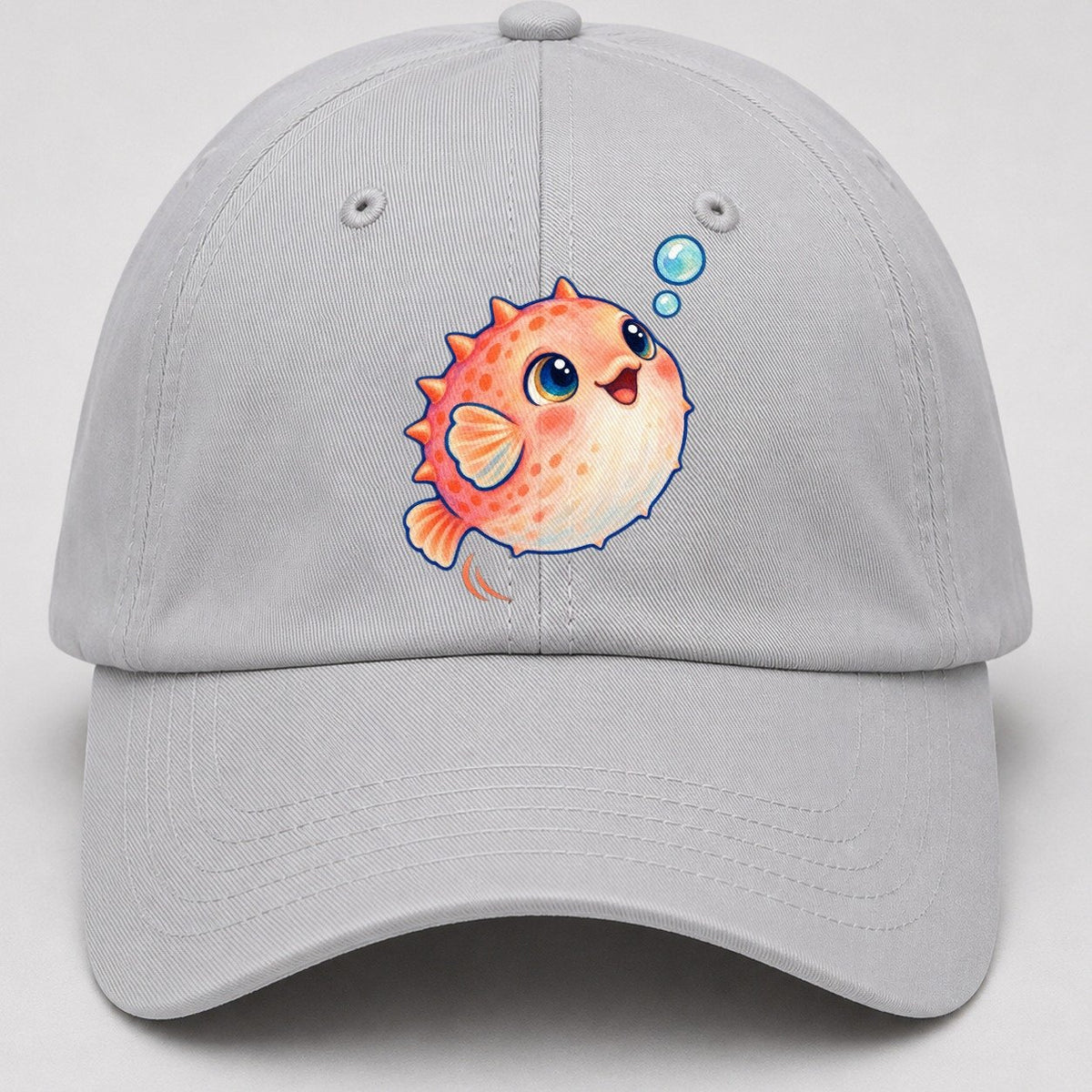 Pufferfish Bubble Bounce Sea Sprite Baseball Cap – Light Gray