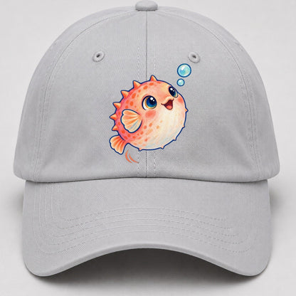 Pufferfish Bubble Bounce Sea Sprite Baseball Cap – Light Gray