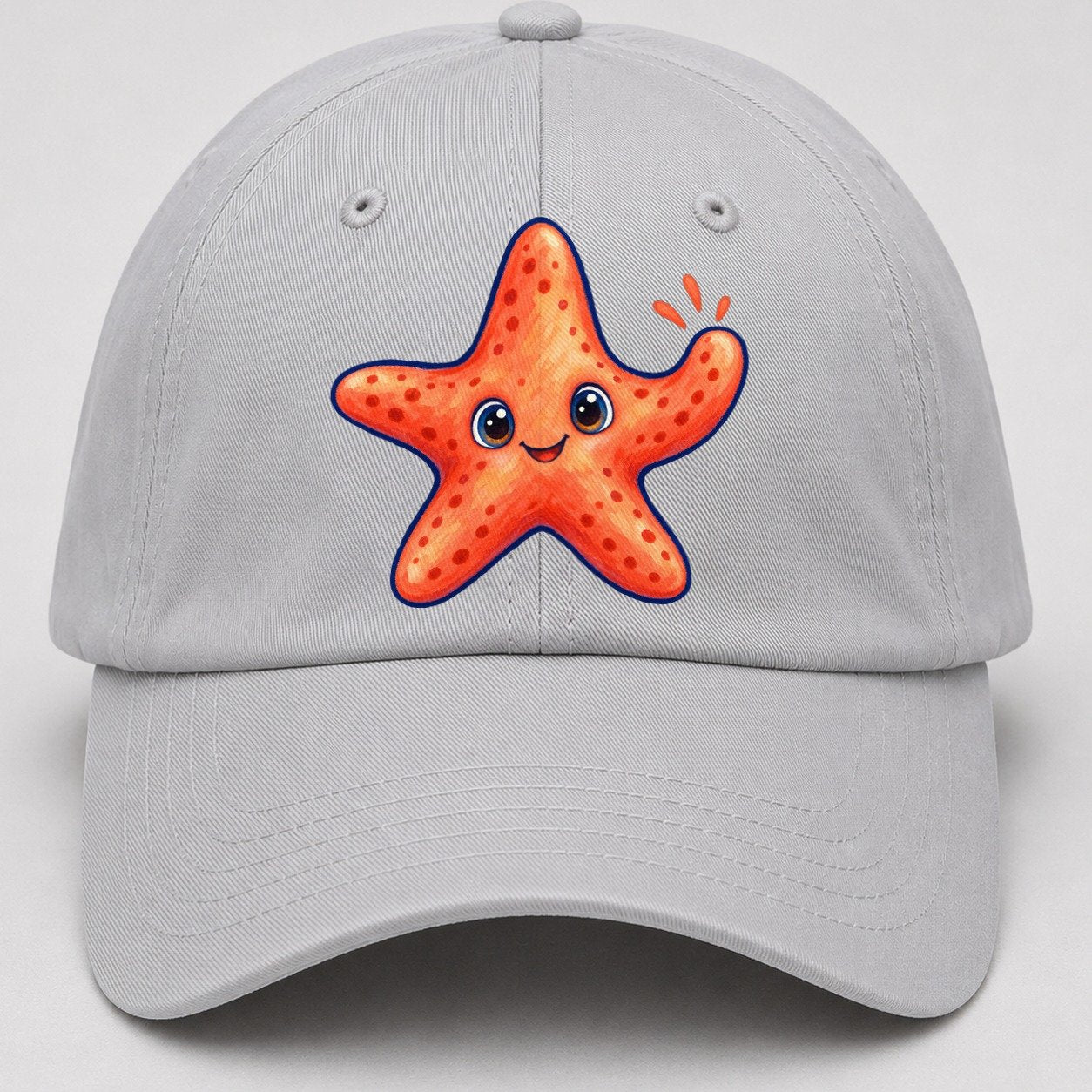 Starfish Front Cheer Sea Sprite Baseball Cap – Light Gray