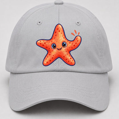 Starfish Front Cheer Sea Sprite Baseball Cap – Light Gray