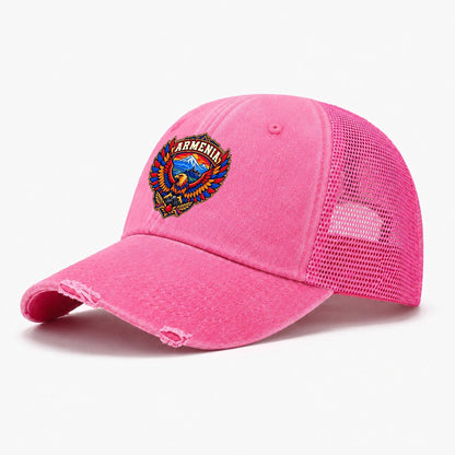 Armenia Retro Badge Country Logos Washed Trucker Hat – Rose