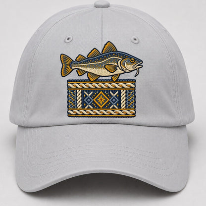Fisherman S Gansey Knit And Cod Uk Culture Heritage Baseball Cap – Light Gray