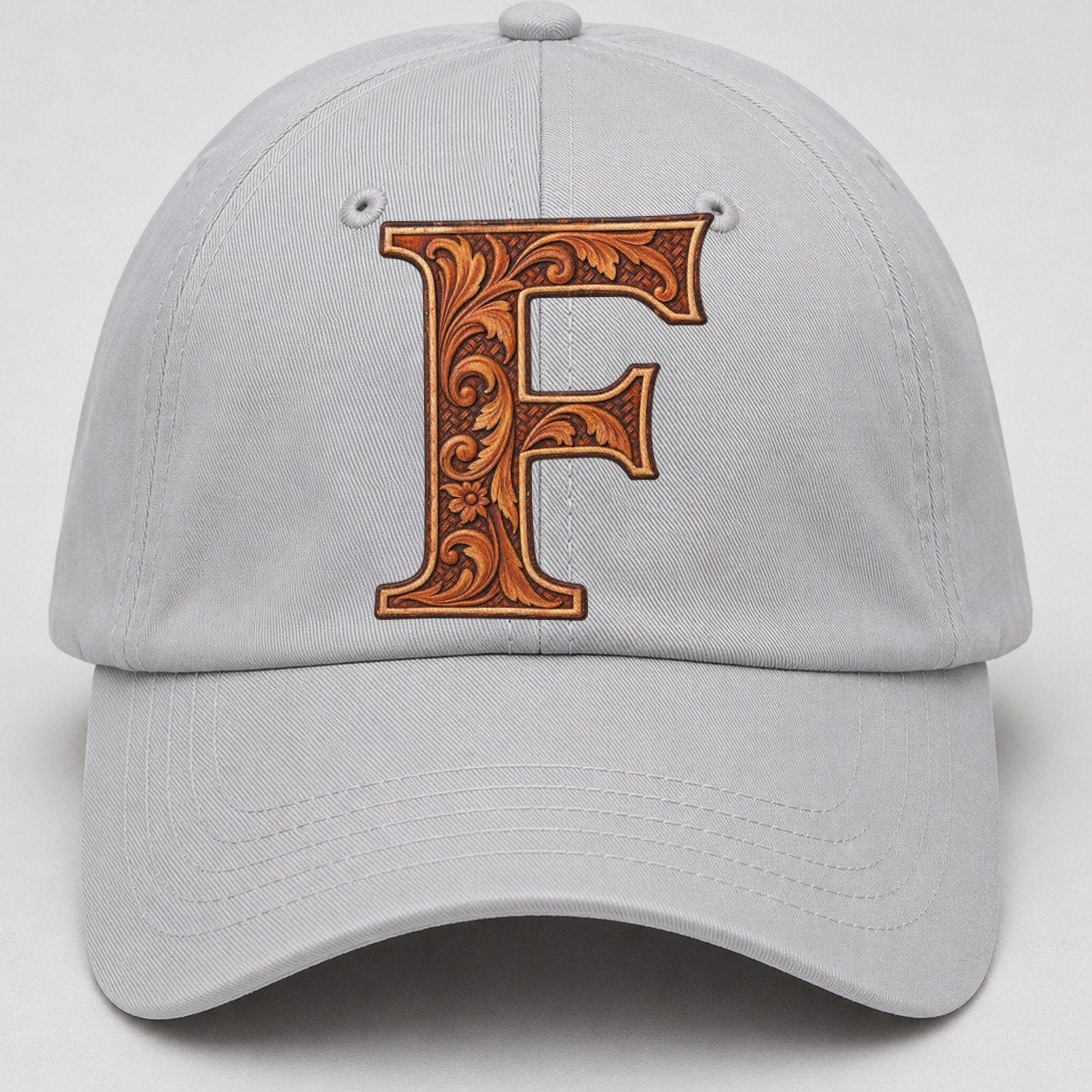 Tooled Leather F Monogram Baseball Cap – Light Gray