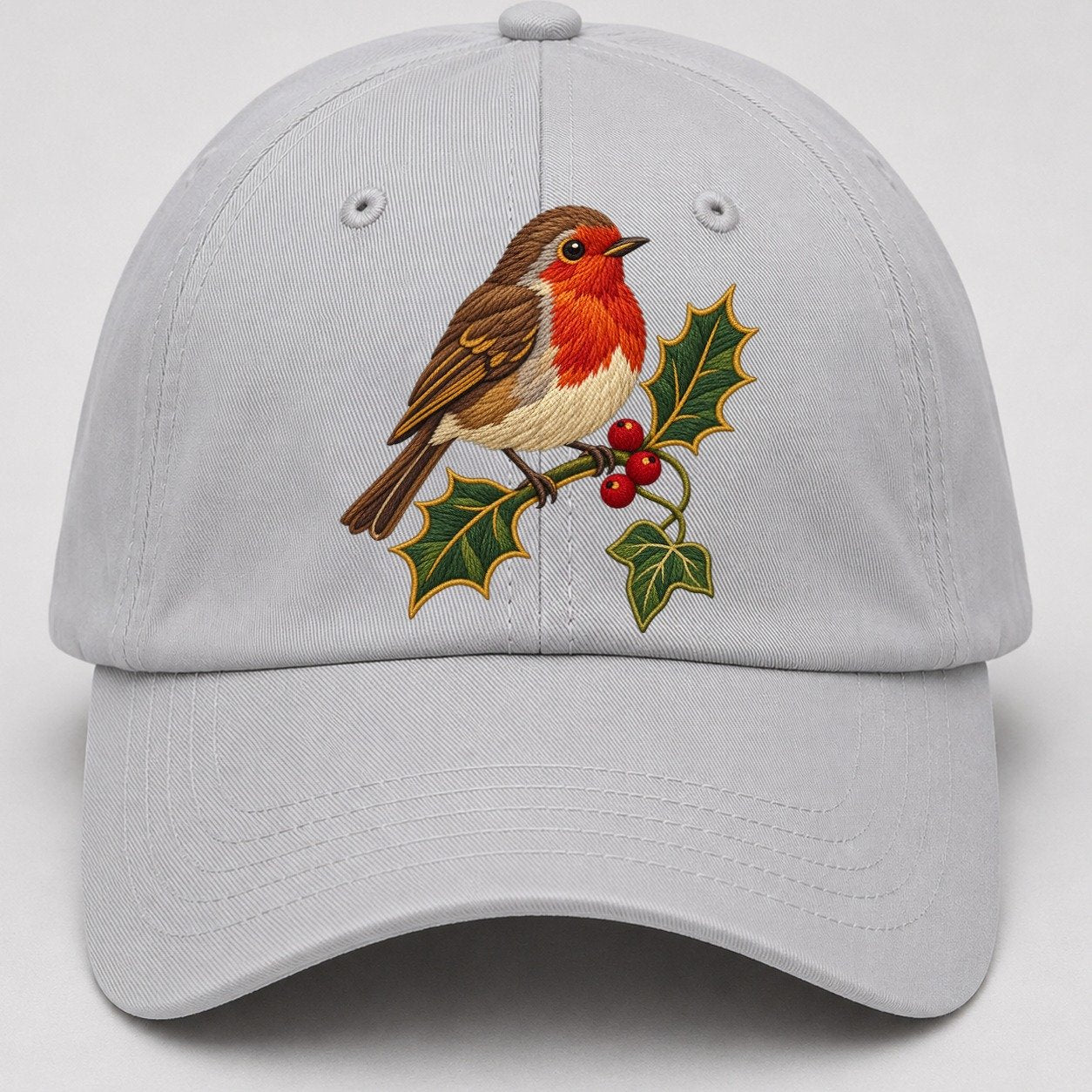 British Robin Holly And Ivy Uk Culture Heritage Baseball Cap – Light Gray