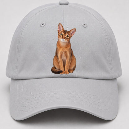 Abyssinian Seated Portrait Realistic Cat Portrait Baseball Cap – Light Gray
