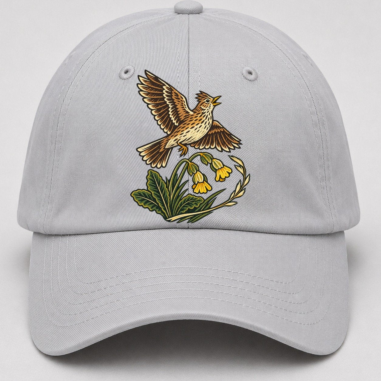 South Downs Skylark And Cowslip Uk Culture Heritage Baseball Cap – Light Gray
