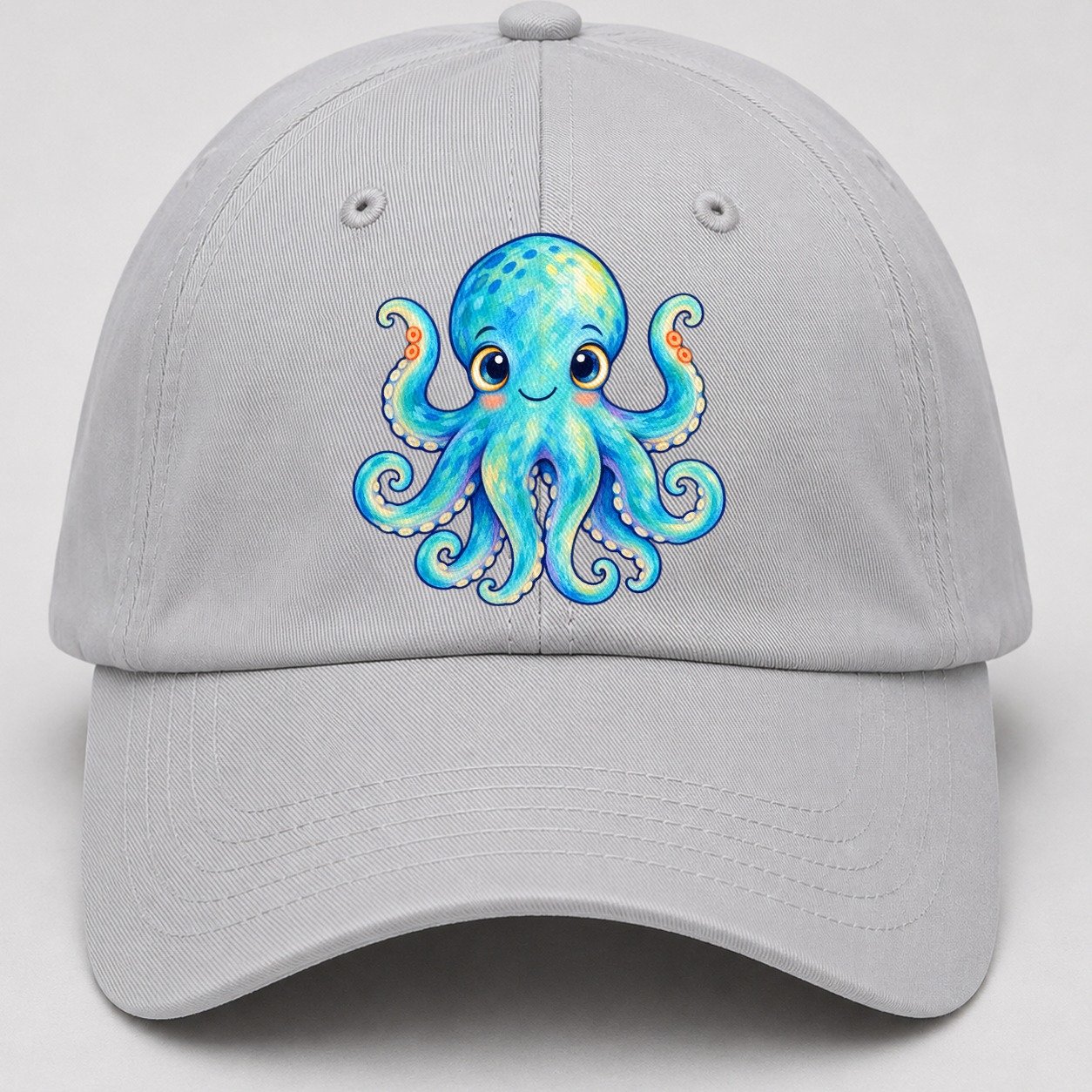 Octopus Curious Wave Sea Sprite Baseball Cap – Light Gray