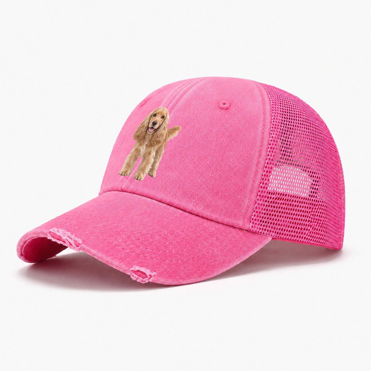 Cocker Spaniel Standing Top Breeds Washed Trucker Hat – Rose
