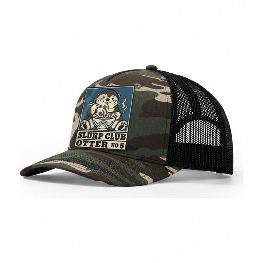 Otter Udon Slurp Club Trucker Hat – Woodland Camo Black