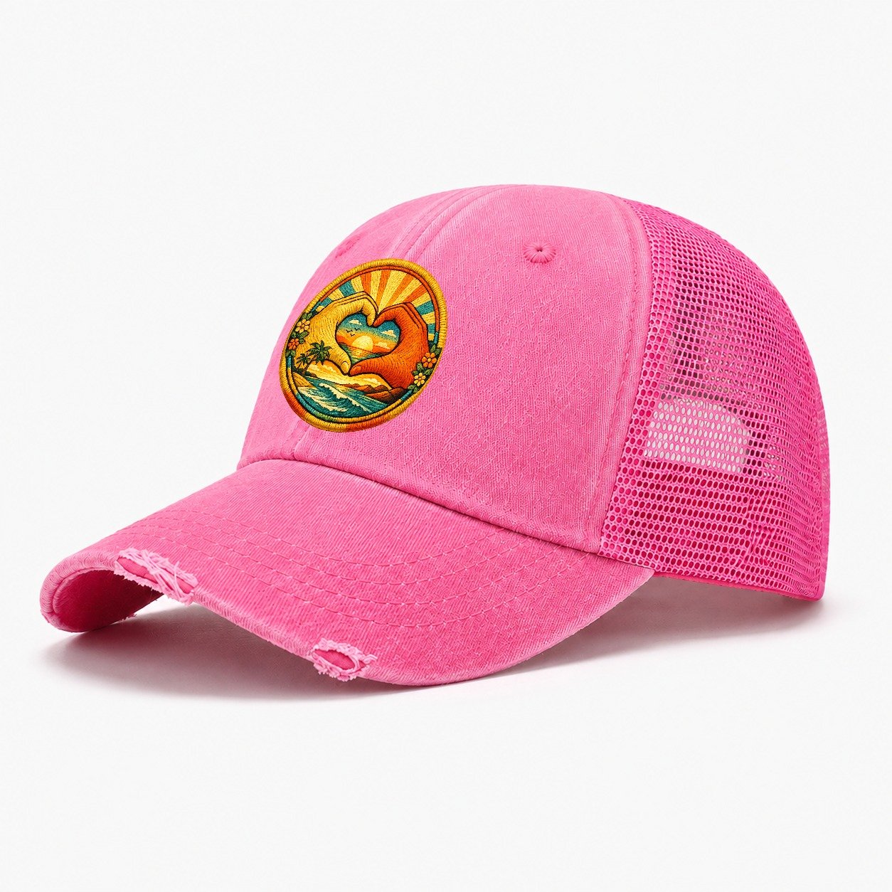 Golden Peace Washed Trucker Hat – Rose