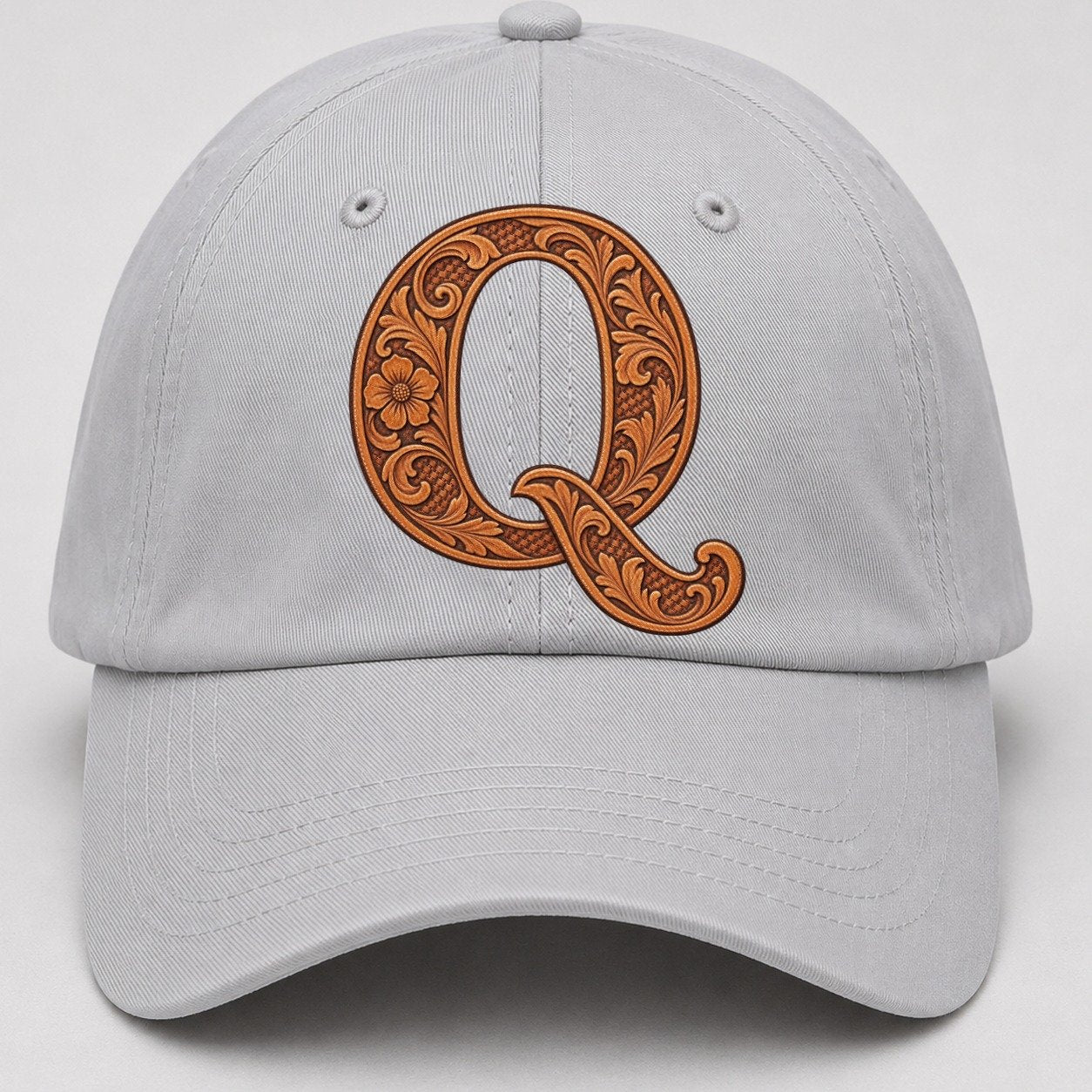 Tooled Leather Q Monogram Baseball Cap – Light Gray