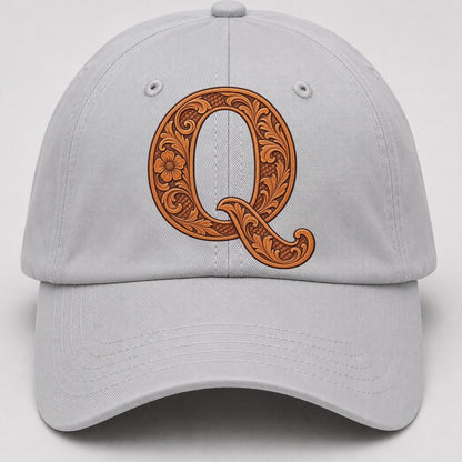 Tooled Leather Q Monogram Baseball Cap – Light Gray