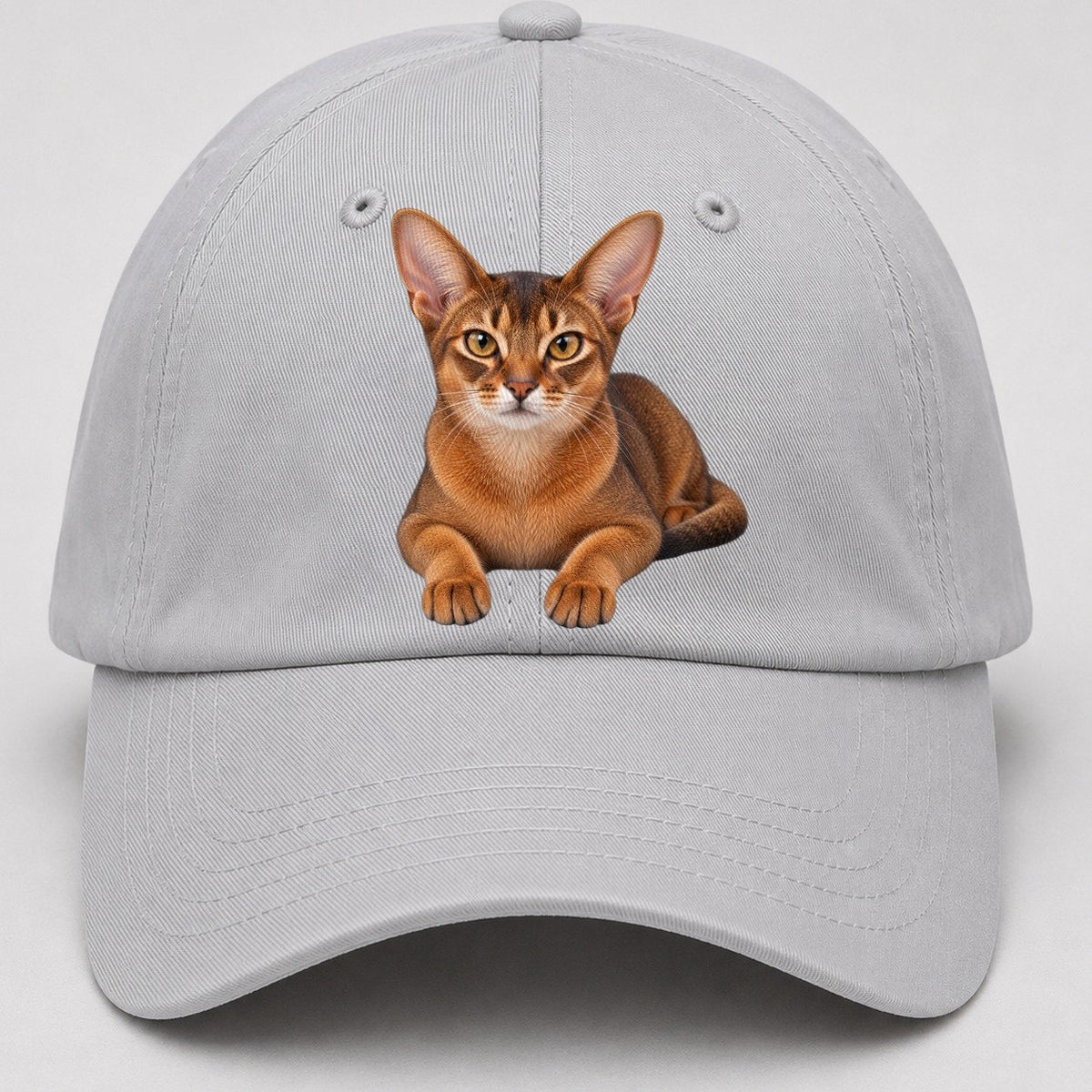 Abyssinian Reclining Paws Forward Realistic Cat Portrait Baseball Cap – Light Gray