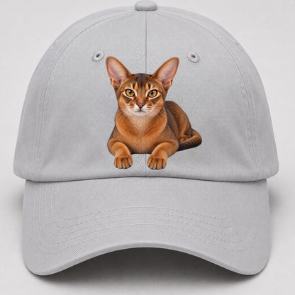 Abyssinian Reclining Paws Forward Realistic Cat Portrait Baseball Cap – Light Gray